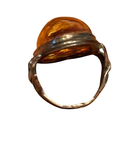 Vintage Russian Baltic Amber Sterling Silver  KG Stone Silver Ring