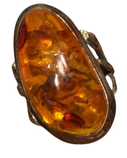 Vintage Russian Baltic Amber Sterling Silver  KG Stone Silver Ring