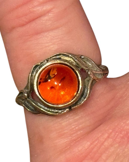 Vintage Russian Baltic Amber Stone Sterling Silver 925 Ring