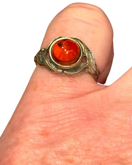 Vintage Russian Baltic Amber Stone Sterling Silver 925 Ring
