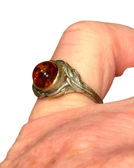 Vintage Russian Baltic Amber Stone Sterling Silver 925 Ring
