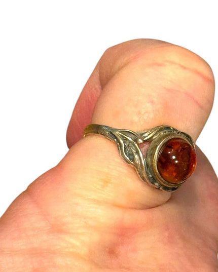 Vintage Russian Baltic Amber Stone Sterling Silver 925 Ring