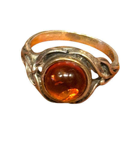 Vintage Russian Baltic Amber Stone Sterling Silver 925 Ring