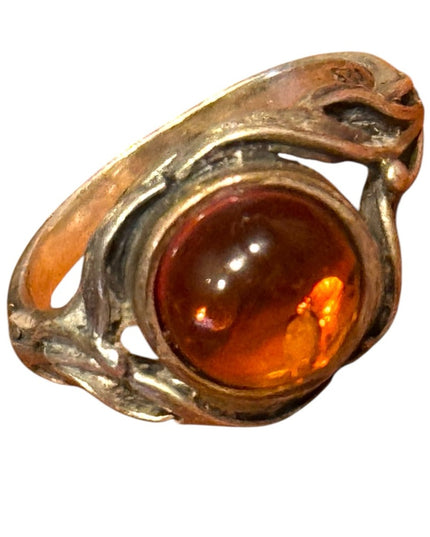 Vintage Russian Baltic Amber Stone Sterling Silver 925 Ring