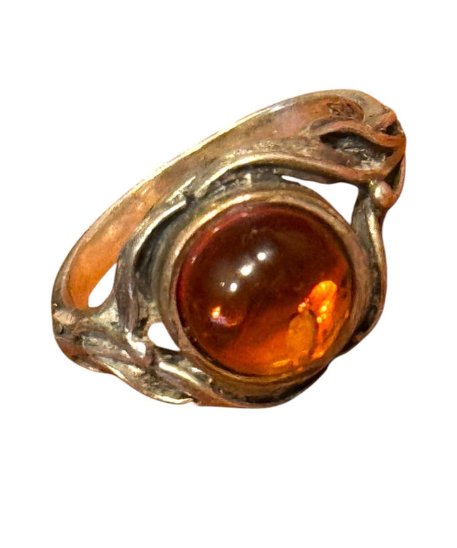Vintage Russian Baltic Amber Stone Sterling Silver 925 Ring