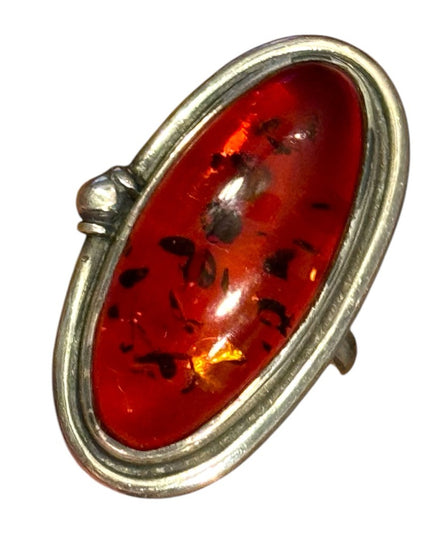 Vintage Russian Honey Amber Sterling Silver 925 fancy Oval Ring
