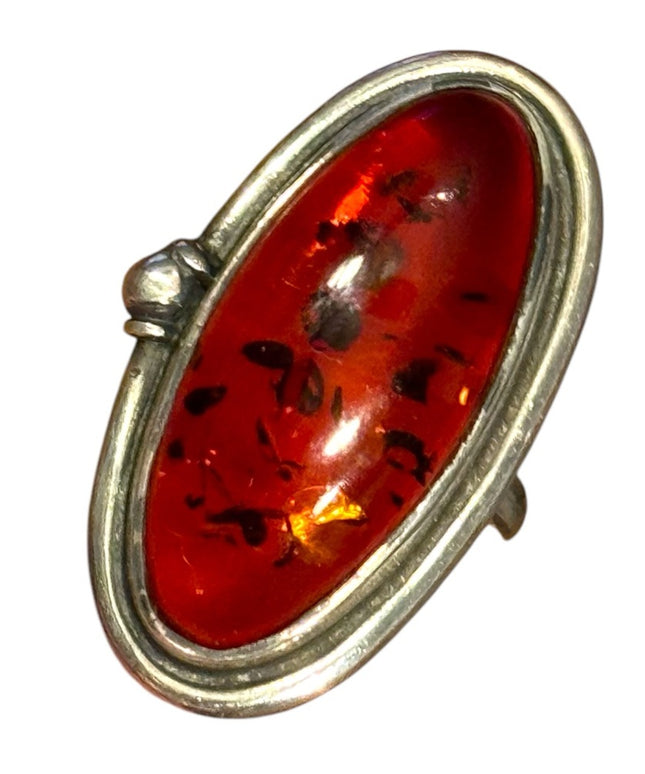 Vintage Russian Honey Amber Sterling Silver 925 fancy Oval Ring