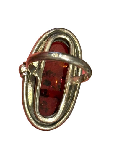 Vintage Russian Honey Amber Sterling Silver 925 fancy Oval Ring