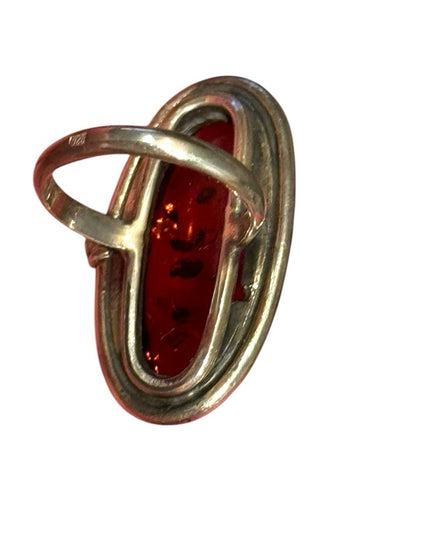 Vintage Russian Honey Amber Sterling Silver 925 fancy Oval Ring