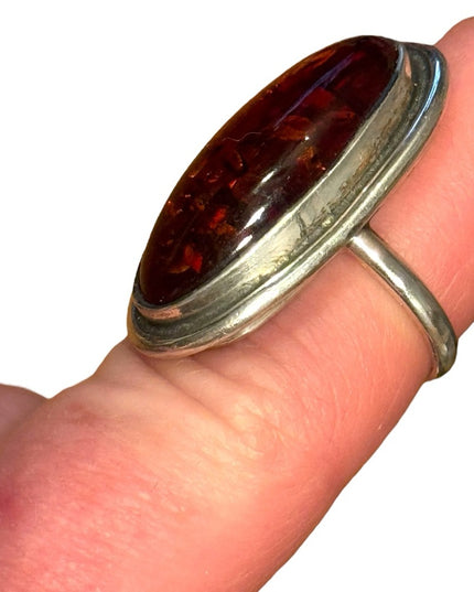 Vintage Russian Honey Amber Sterling Silver 925 fancy Oval Ring