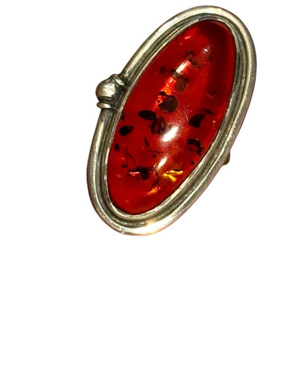 Vintage Russian Honey Amber Sterling Silver 925 fancy Oval Ring