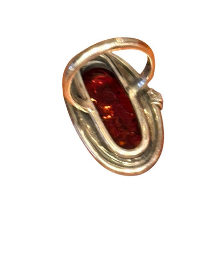 Vintage Russian Honey Amber Sterling Silver 925 fancy Oval Ring