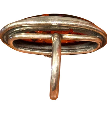 Vintage Russian Honey Amber Sterling Silver 925 fancy Oval Ring