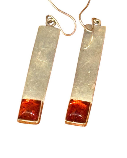 Elegant Vintage Russian Baltic Amber Sterling Silver Modernist dangle Earrings