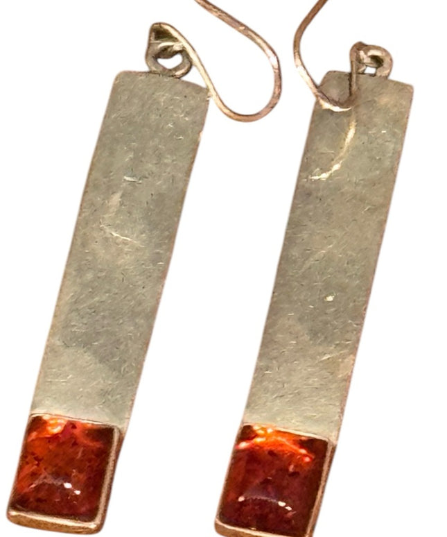 Elegant Vintage Russian Baltic Amber Sterling Silver Modernist dangle Earrings