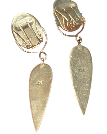 Elegant Vintage Sterling Silver 925 Russian Baltic Amber fancy Drop Earrings
