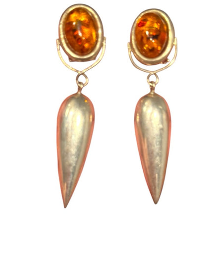 Elegant Vintage Sterling Silver 925 Russian Baltic Amber fancy Drop Earrings
