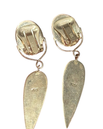 Elegant Vintage Sterling Silver 925 Russian Baltic Amber fancy Drop Earrings