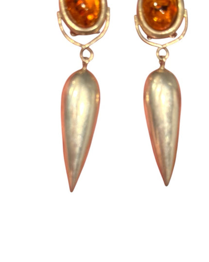 Elegant Vintage Sterling Silver 925 Russian Baltic Amber fancy Drop Earrings