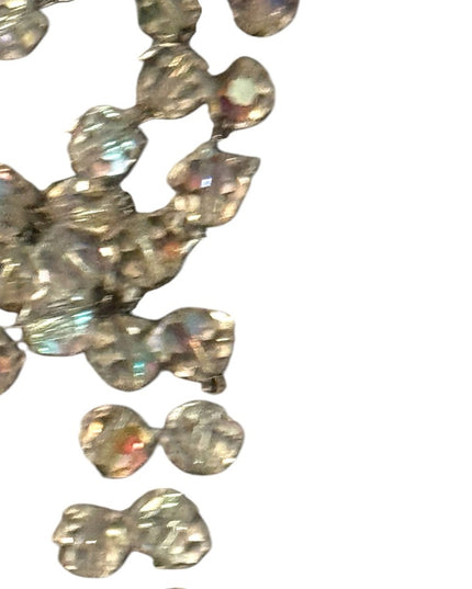 Elegant Vintage Crystal glass Rosary Beaded Necklace Silver Accents