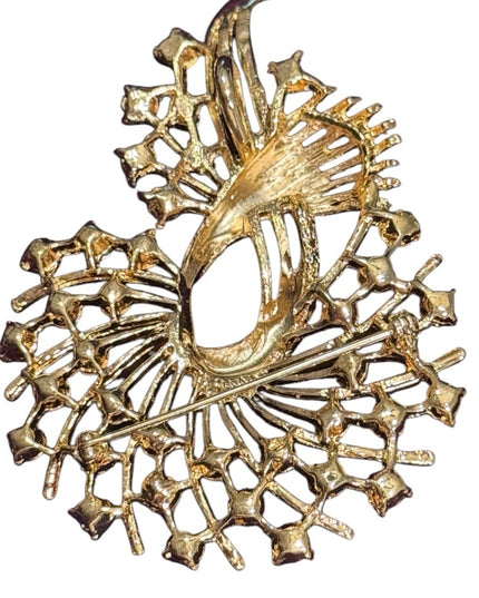 Elegant LG Vintage Gold and Pink Crystal Brooch floral pendant