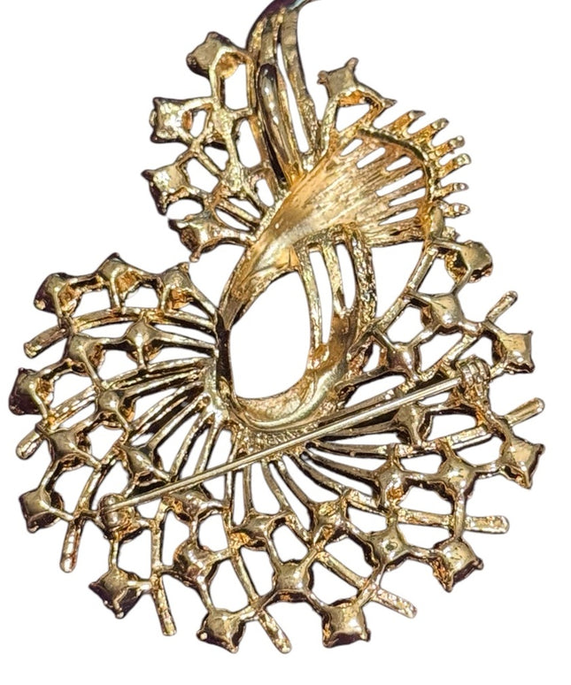 Elegant LG Vintage Gold and Pink Crystal Brooch floral pendant