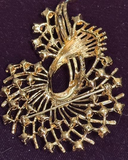 Elegant LG Vintage Gold and Pink Crystal Brooch floral pendant