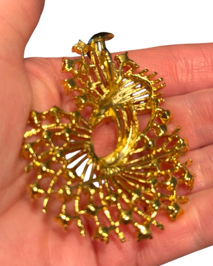 Elegant LG Vintage Gold and Pink Crystal Brooch floral pendant