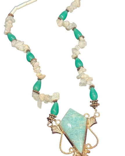 Vintage quartz & green glass with LG Larimar Statement Necklace