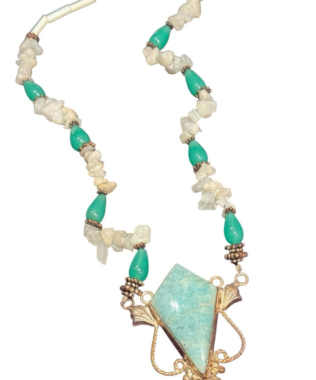 Vintage quartz & green glass with LG Larimar Statement Necklace