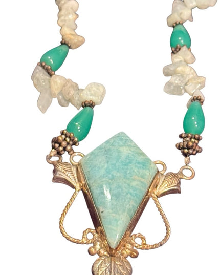 Vintage quartz & green glass with LG Larimar Statement Necklace
