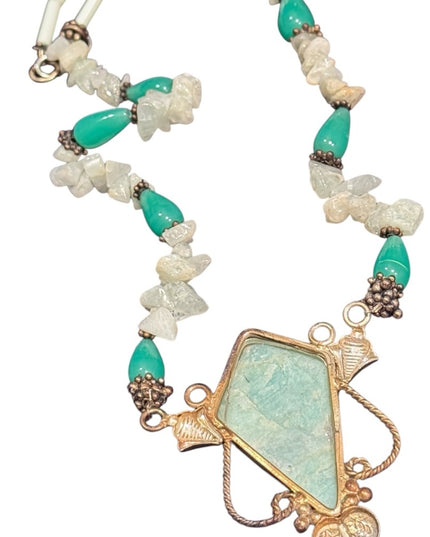 Vintage quartz & green glass with LG Larimar Statement Necklace