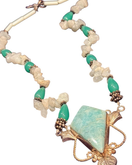 Vintage quartz & green glass with LG Larimar Statement Necklace
