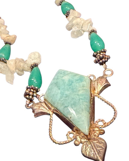Vintage quartz & green glass with LG Larimar Statement Necklace