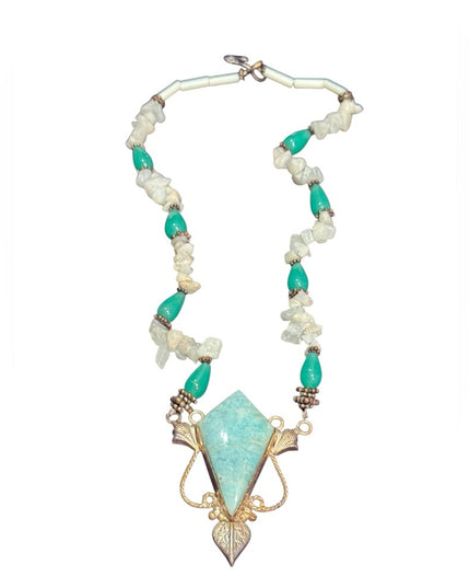 Vintage quartz & green glass with LG Larimar Statement Necklace
