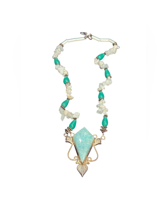 Vintage quartz & green glass with LG Larimar Statement Necklace