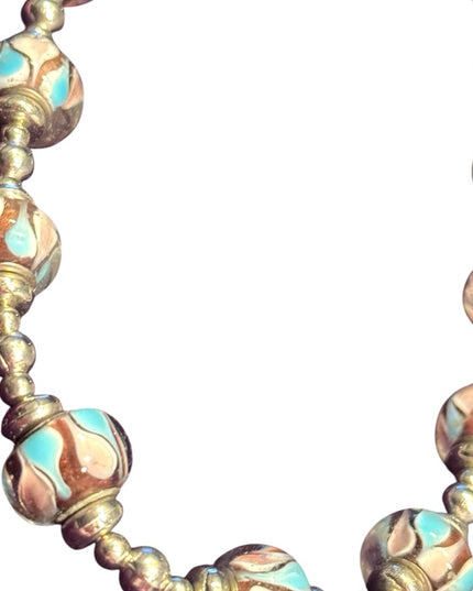 Elegant colorful glass Beaded Necklace with Silver metal bead  Accents