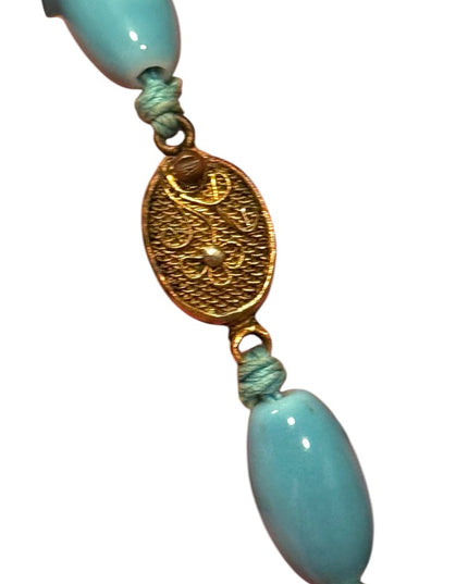 Vintage Blue glass oval Beaded Necklace import