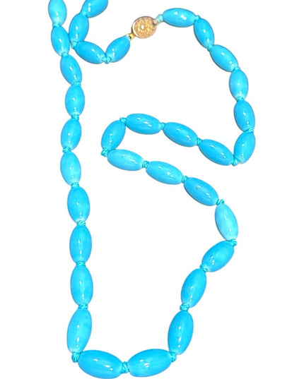 Vintage Blue glass oval Beaded Necklace import