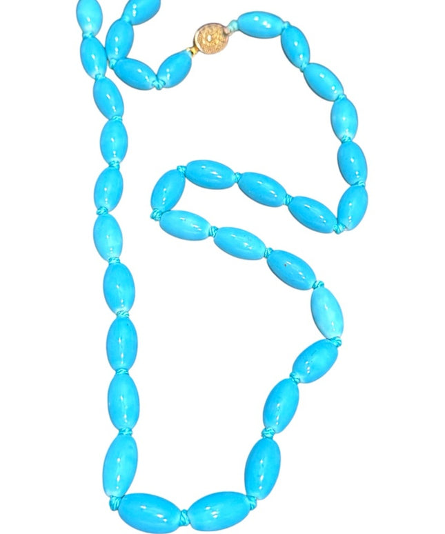 Vintage Blue glass oval Beaded Necklace import