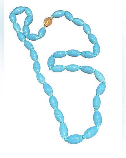 Vintage Blue glass oval Beaded Necklace import