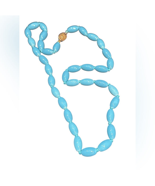 Vintage Blue glass oval Beaded Necklace import