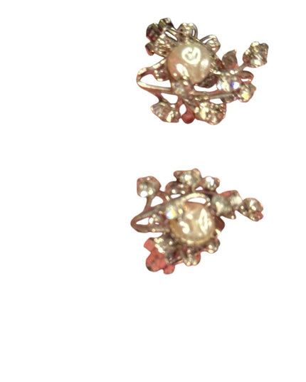 Elegant vintage silver Crown Trifari Floral Crystal Clip-On Earrings