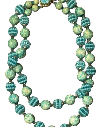 Elegant Vintage textured Green 2 strand Beaded Necklace Resin 1950s