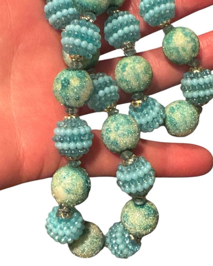Elegant Vintage textured Green 2 strand Beaded Necklace Resin 1950s