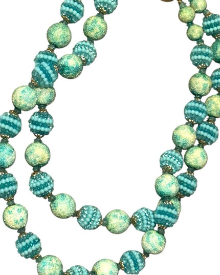 Elegant Vintage textured Green 2 strand Beaded Necklace Resin 1950s