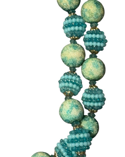Elegant Vintage textured Green 2 strand Beaded Necklace Resin 1950s