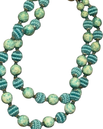 Elegant Vintage textured Green 2 strand Beaded Necklace Resin 1950s