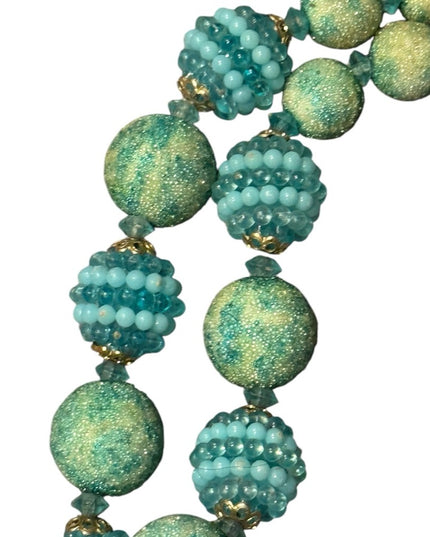 Elegant Vintage textured Green 2 strand Beaded Necklace Resin 1950s