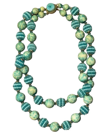 Elegant Vintage textured Green 2 strand Beaded Necklace Resin 1950s